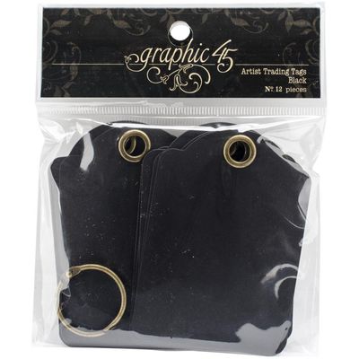 Graphic 45 - Staples - Artist Trading Card Tags - Black - 3.5&quot; x 2.5&quot; - 4500980 - 13pcs (inc Book Ring)