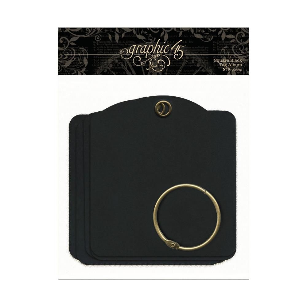 Graphic 45 - Staples - Square Tags - Black - 4.5&quot; x 5&quot; - 4501283 - 10pcs (Inc Book Ring)