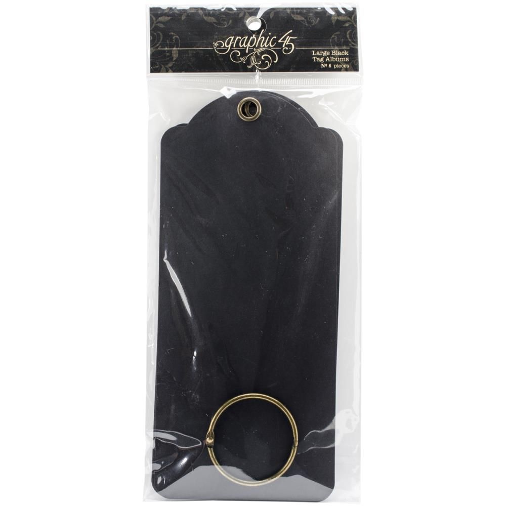 Graphic 45 - Staples - Large Tags - Black - 8.75&quot; x 3.875&quot; - 4500892 - 7pcs (Inc Book Ring)