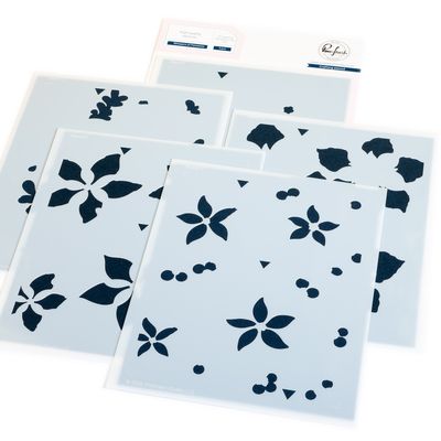 PinkFresh Studio - Twinkle &amp; Tradition Collection - Whispers of Poinsettia - Die &amp; Stencil Bundle - 292125 &amp; 292225  - 6 pcs