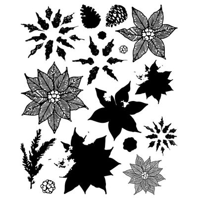 49 &amp; Market &amp; Sizzix - Stamp &amp; Die Set - Poinsettia Trio - 667015 - 16 Stamps &amp; 7 Dies