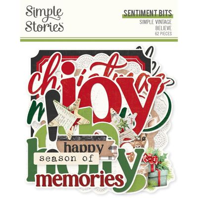 Simple Stories - Simple Vintage Believe Collection - Bits &amp; Pieces - Sentiments - 25528 - 62 pcs