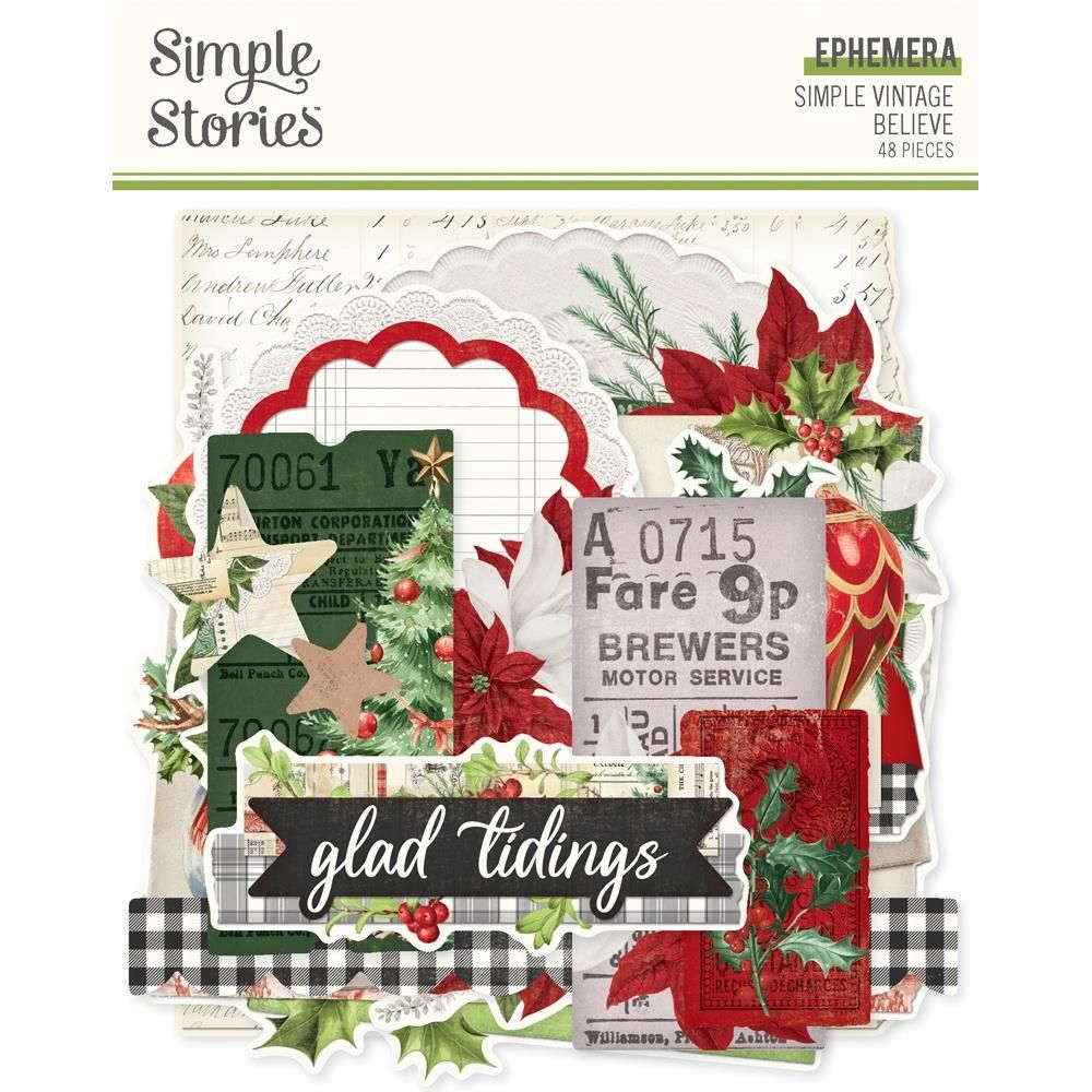 Simple Stories - Simple Vintage Believe Collection - Bits &amp; Pieces - Ephemera - 25529 - 48 pcs
