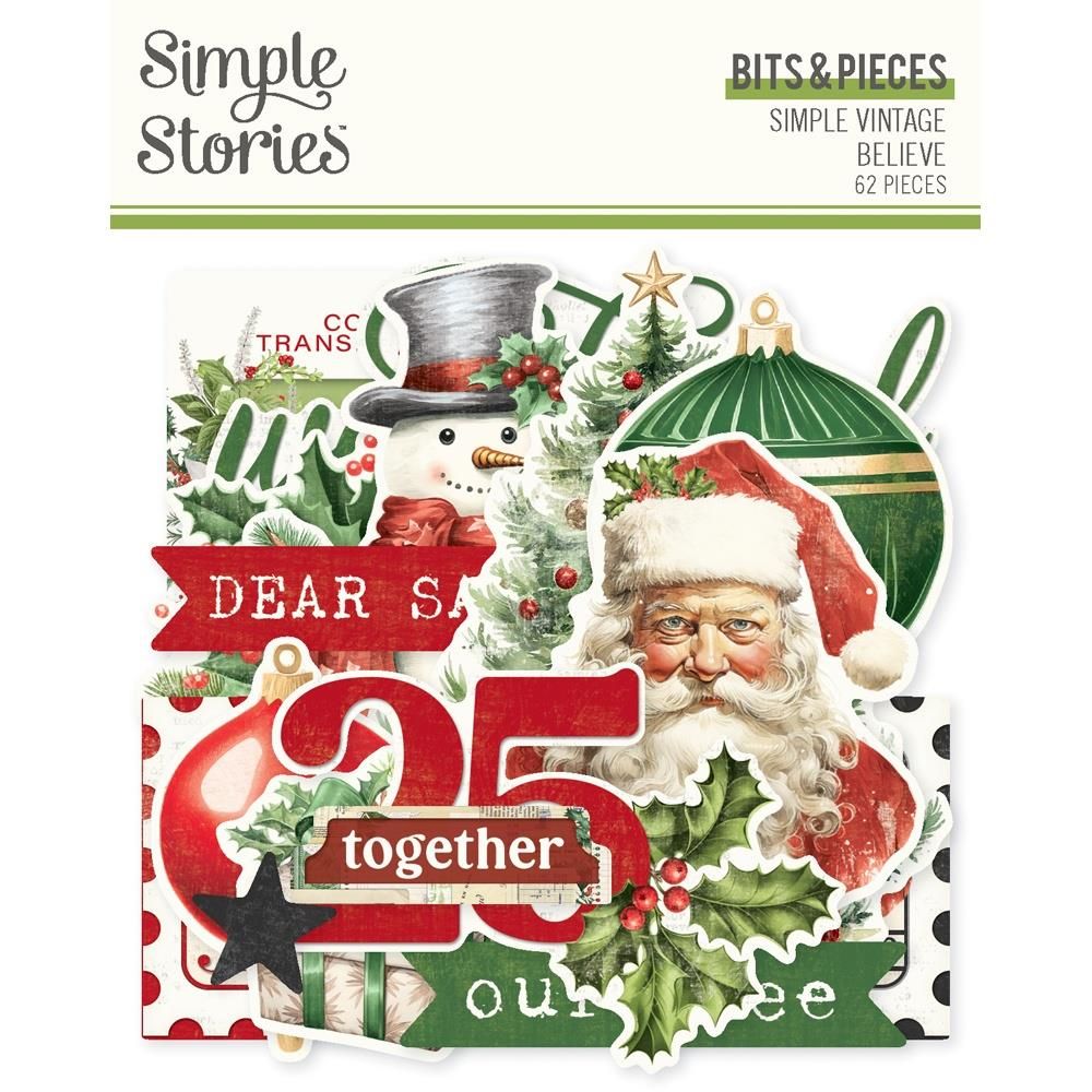 Simple Stories - Simple Vintage Believe Collection - Bits &amp; Pieces - Elements - 25525- 62 pcs