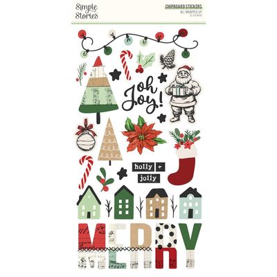 Simple Stories - All Wrapped Up Collection - Chipboard Stickers - 6&quot; x 12&quot; - 25419 - 38 Pcs