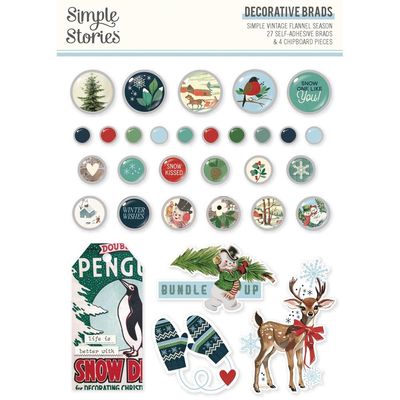 Simple Stories - Simple Vintage Flannel Season Collection - Decorative Brads - 25324 - 27 pcs