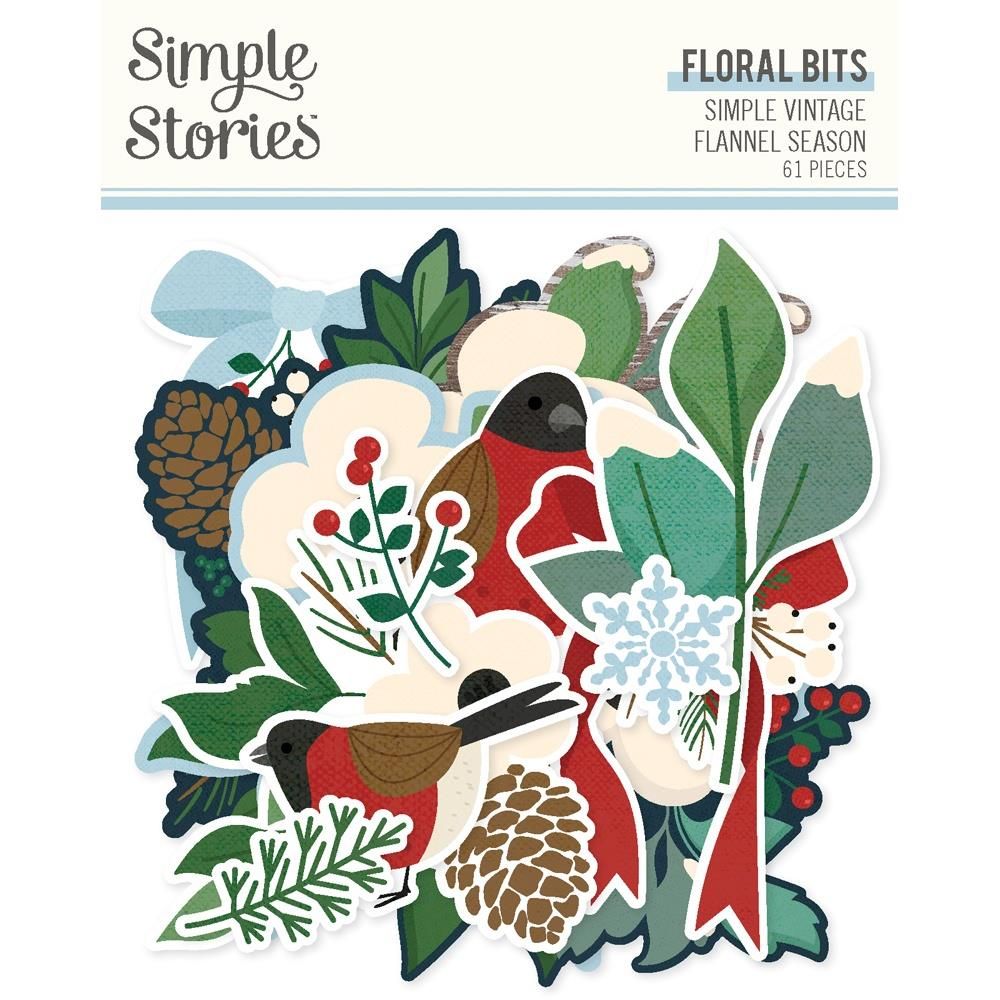 Simple Stories -  Simple Vintage Flannel Collection - Bits &amp; Pieces - Floral - 25319 - 61 Pcs