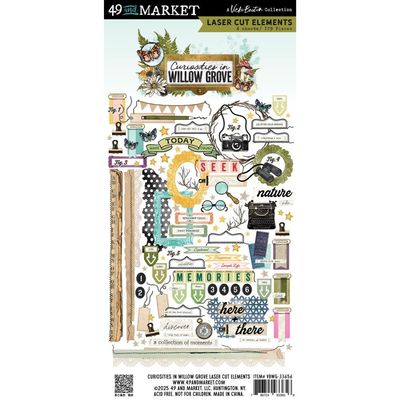 49 &amp; Market - Curiosities In Willow Grove Collection - Laser Die Cuts - Elements - 6&quot; x 12&quot; - VBWG33656 - 4 Sheets - 129 pcs