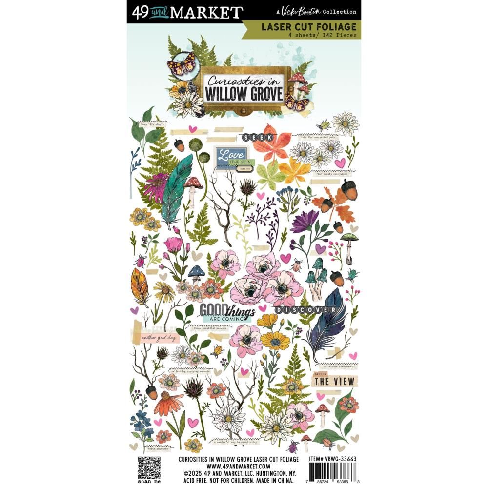 49 &amp; Market - Curiosities In Willow Grove Collection - Laser Die Cuts - Foliage - 6&quot; x 12&quot; - VBWG33663 - 4 Sheets - 142 pcs