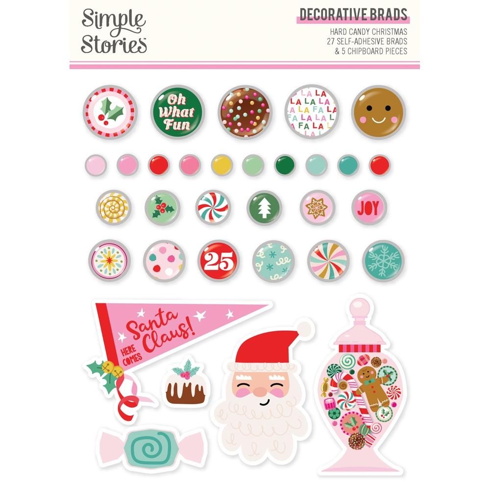 Simple Stories - Hard Candy Christmas Collection - Decorative Brads - 25623 - 27 pcs