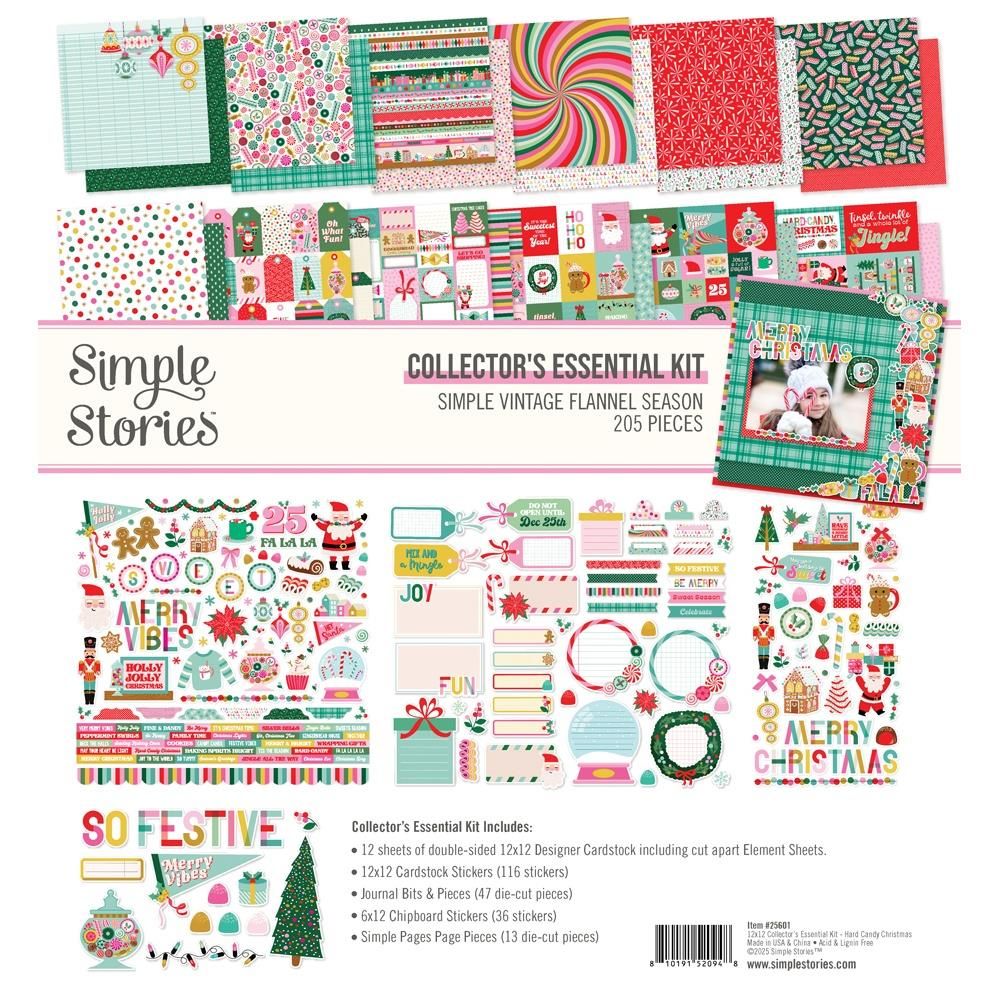 Simple Stories - Hard Candy Christmas Collection -  12&quot; x 12&quot; - Paper Pack - Essentials Kit - 25601 - 224 pcs