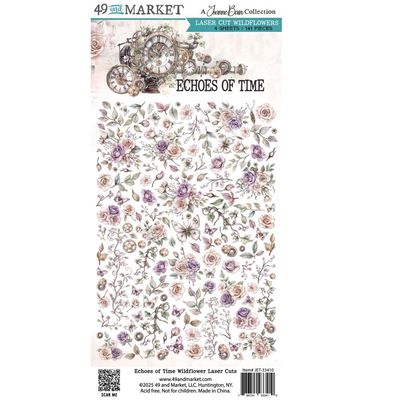 49 &amp; Market - Echoes In Time Collection - Laser Die Cuts - Wildflowers - 6&quot; x 12&quot; - JET33410 - 4 Sheets - 141 pcs