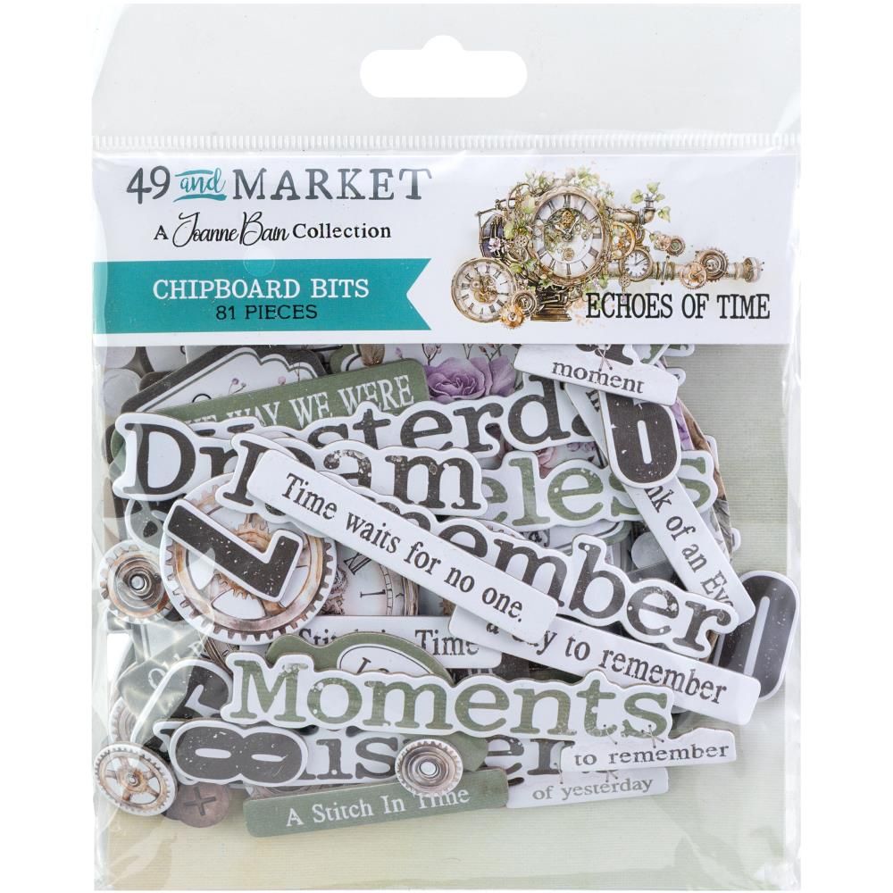 49 &amp; Market - Echoes In Time Collection - Chipboard Bits - JET33434 - 81 pcs