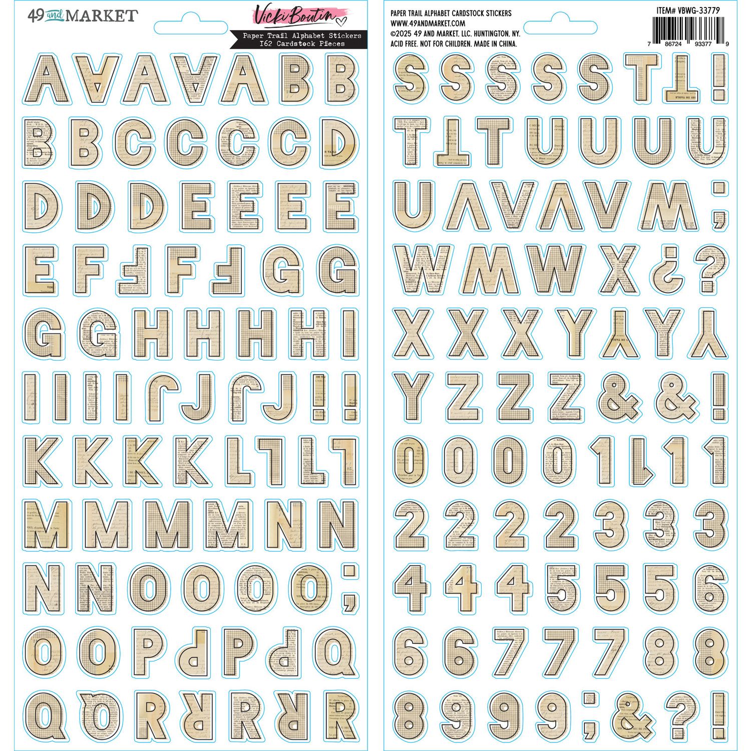 49 &amp; Market - Curiosities in Willow Grove Collection - Cardstock Stickers - Paper Trail Alphabet Stickers - VBWG33779 - 162 pcs