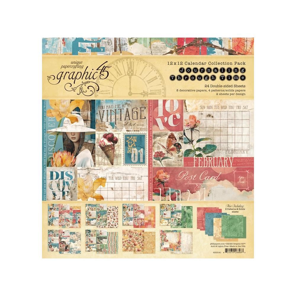 Graphic 45 - Journaling Through Time Collection - 12 x 12 Paper pack - 4503141 - 24 Sheets