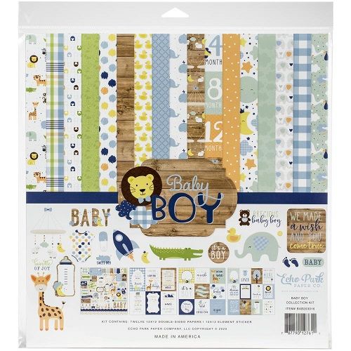 Echo Park Paper Co - Baby Boy Collection - 12&quot; x 12&quot; Paper Pack - BAB203016 - 12 Sheets plus stickers