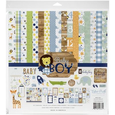 Echo Park Paper Co - Baby Boy Collection - 12&quot; x 12&quot; Paper Pack - BAB203016 - 12 Sheets plus stickers