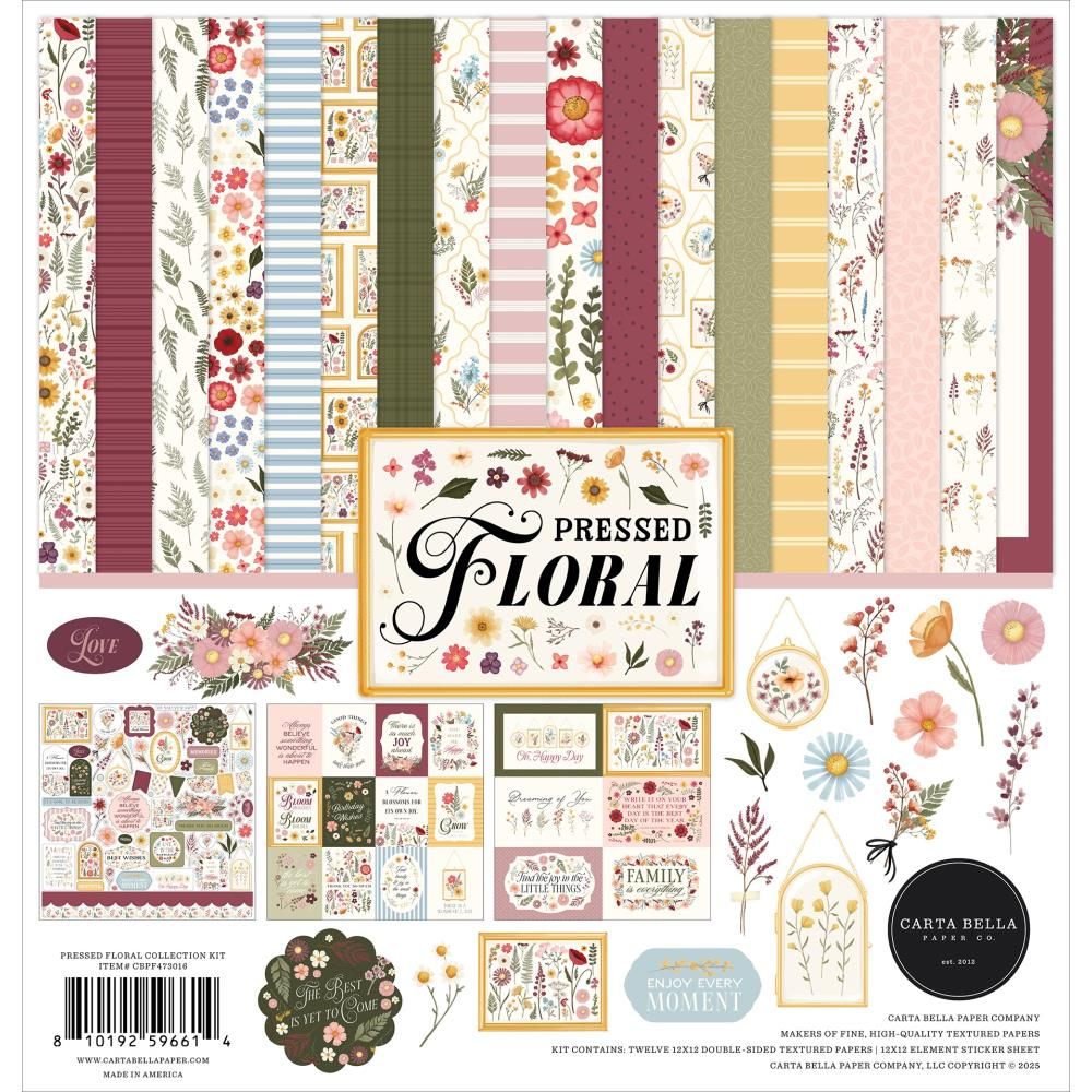 Carta Bella - Pressed Florals Collection - 12&quot; x 12&quot; Paper Pack CBPF473016 - 12 Sheets plus stickers