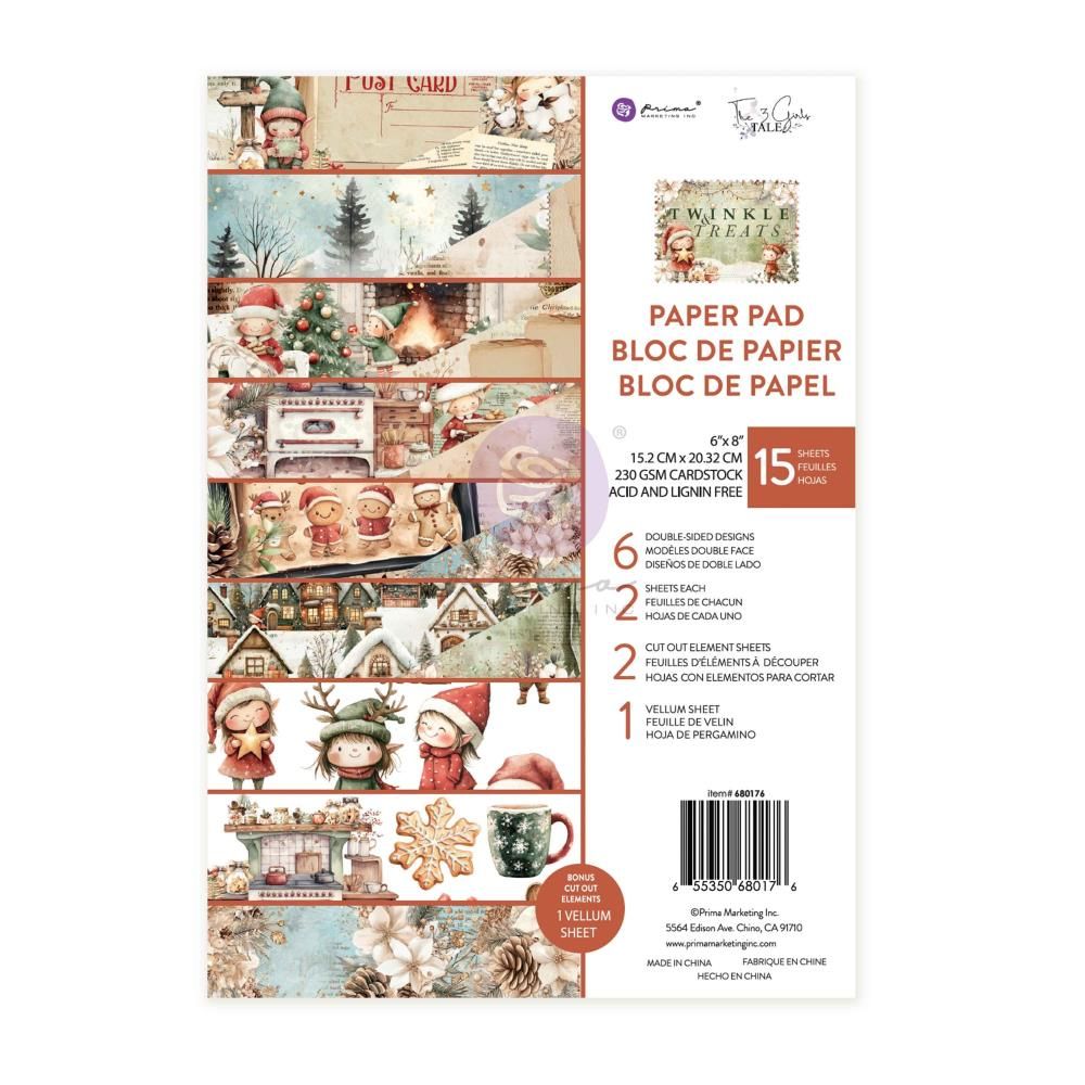 Prima Marketing - 3 Girls Tale - Twinkle &amp; Treats Collection - 6&quot; x 8&quot; Paper Pad - 680237- 15 Sheets