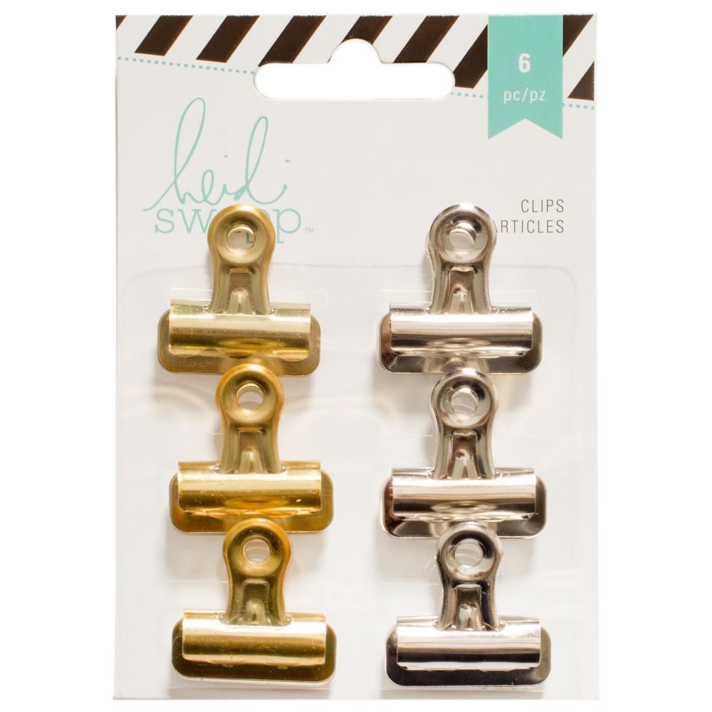 Heidi Swapp - Bulldog Clips - Gold &amp; Silver - 6 pack - 312223