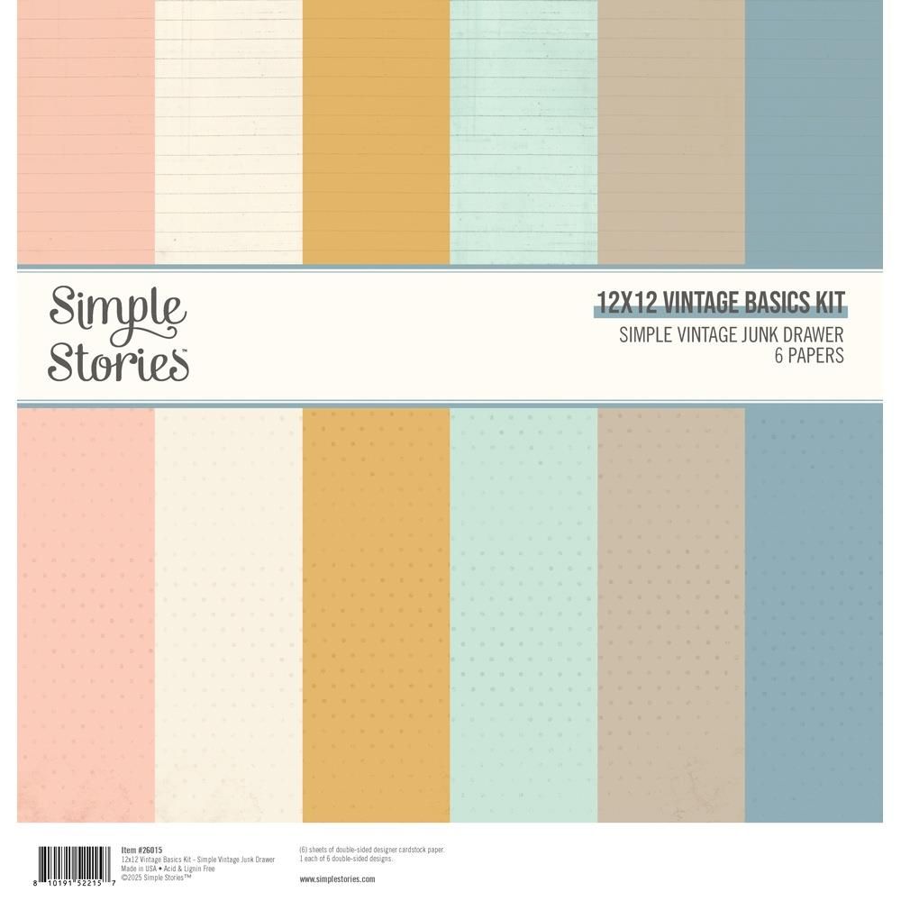 Simple Stories - Junk Drawer Collection - 12&quot; x12&quot; Paper Pad -Basics - 26015 - 6 Sheets
