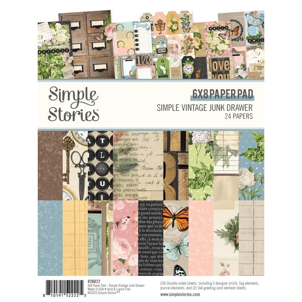 Simple Stories - Junk Drawer Collection - Craft Set - 6&quot; x 8&quot; Paper Pad  - 26022 - 24 Sheets