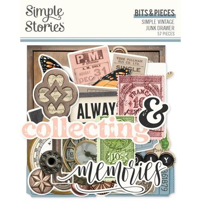Simple Stories - Junk Drawer Collection - Bits &amp; Pieces - 26025 - 57 pcs
