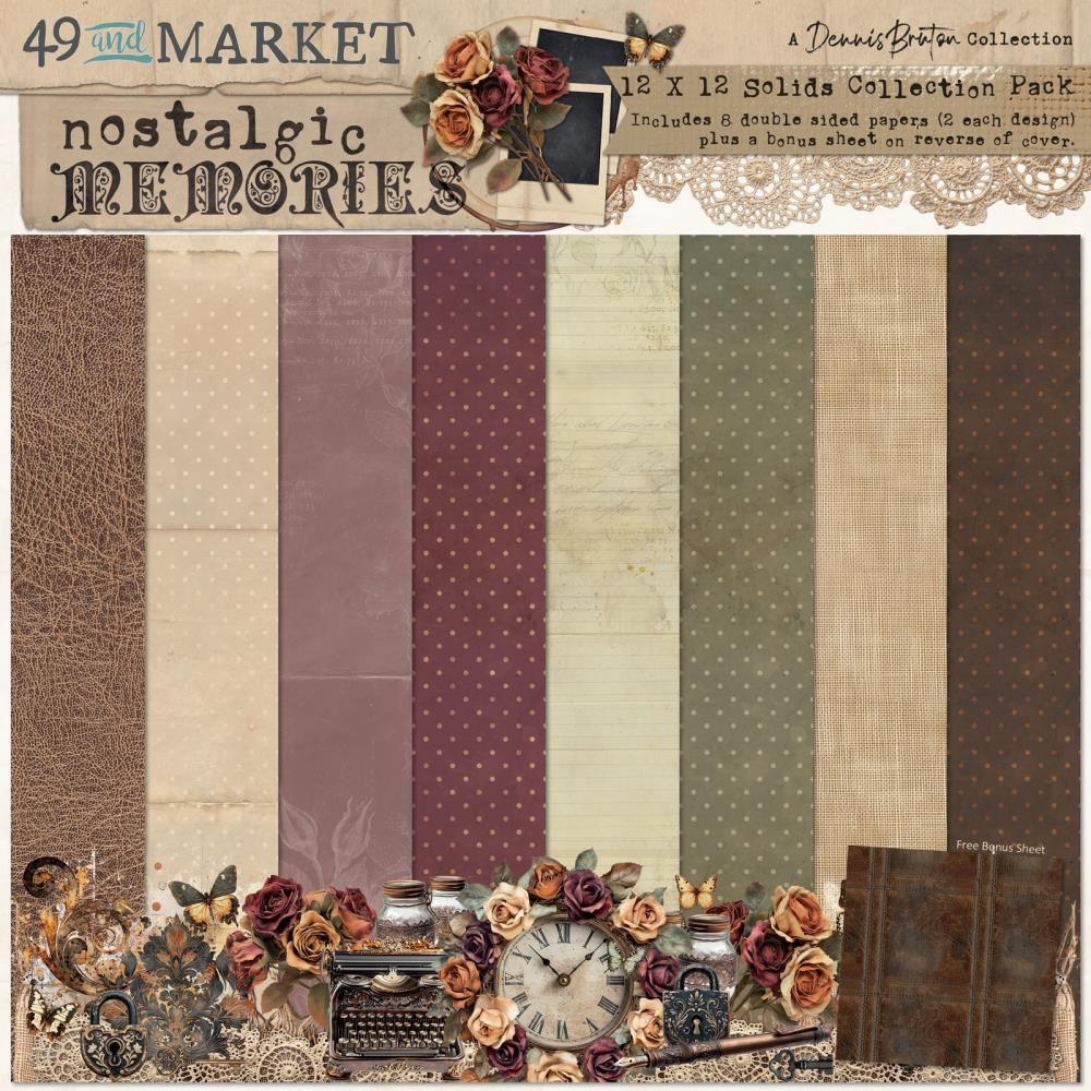 49 &amp; Market - Nostalgic Memories Collection - 12&quot; x 12&quot; - Paper Pack - Solids - DNM33816 - 8 sheets