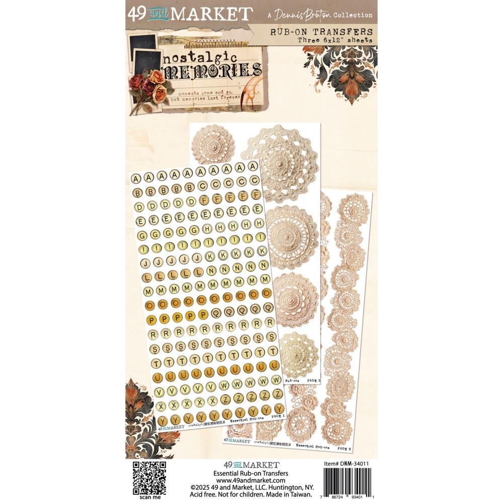 49 &amp; Market - Nostalgic Memories Collection - Rub Ons - Essential - 6&quot; x 12&quot; - DNM34011 - 3 Sheets