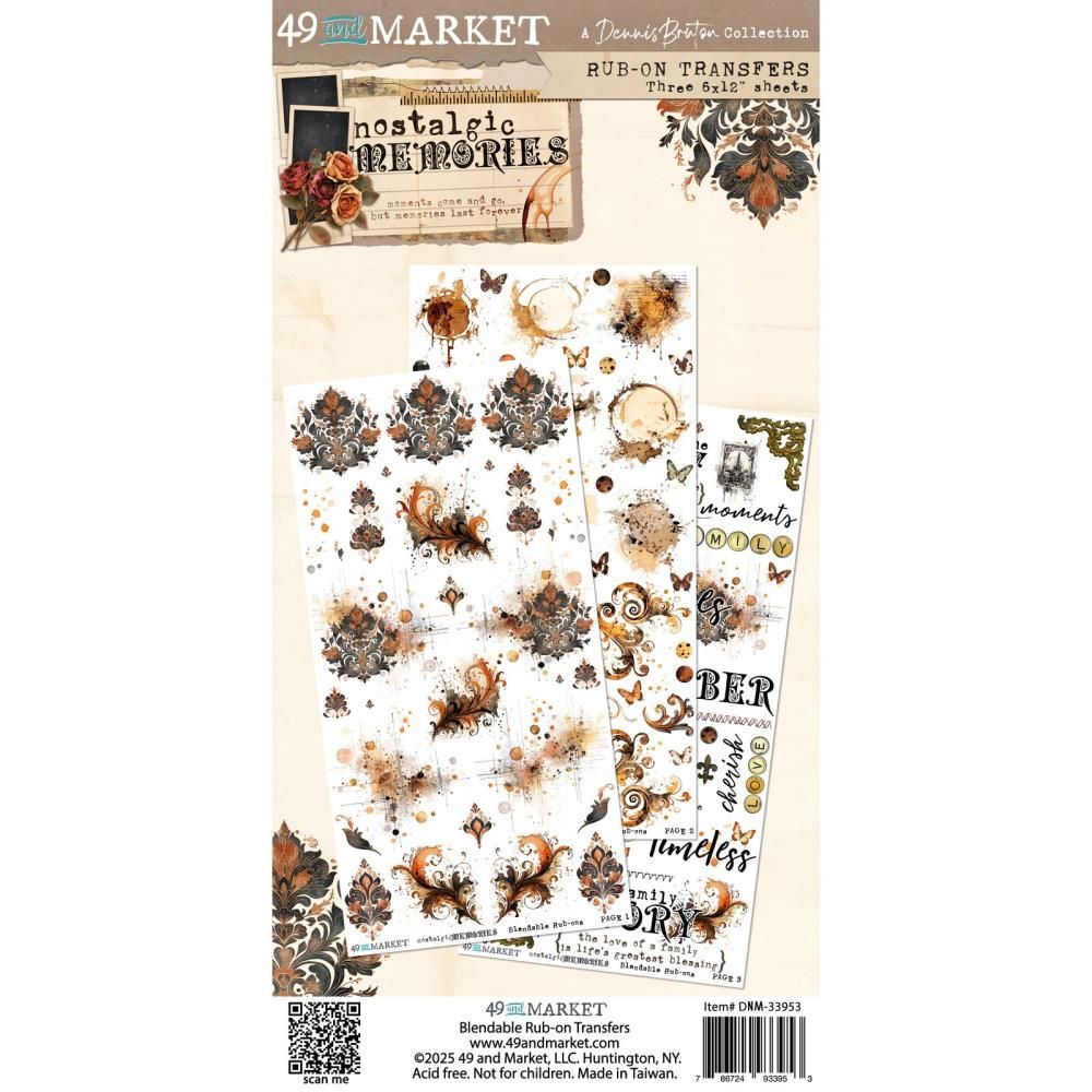 49 &amp; Market - Nostalgic Memories Collection - Rub Ons - Blendable  - 6&quot; x 12&quot; - DNM33953 - 3 Sheets