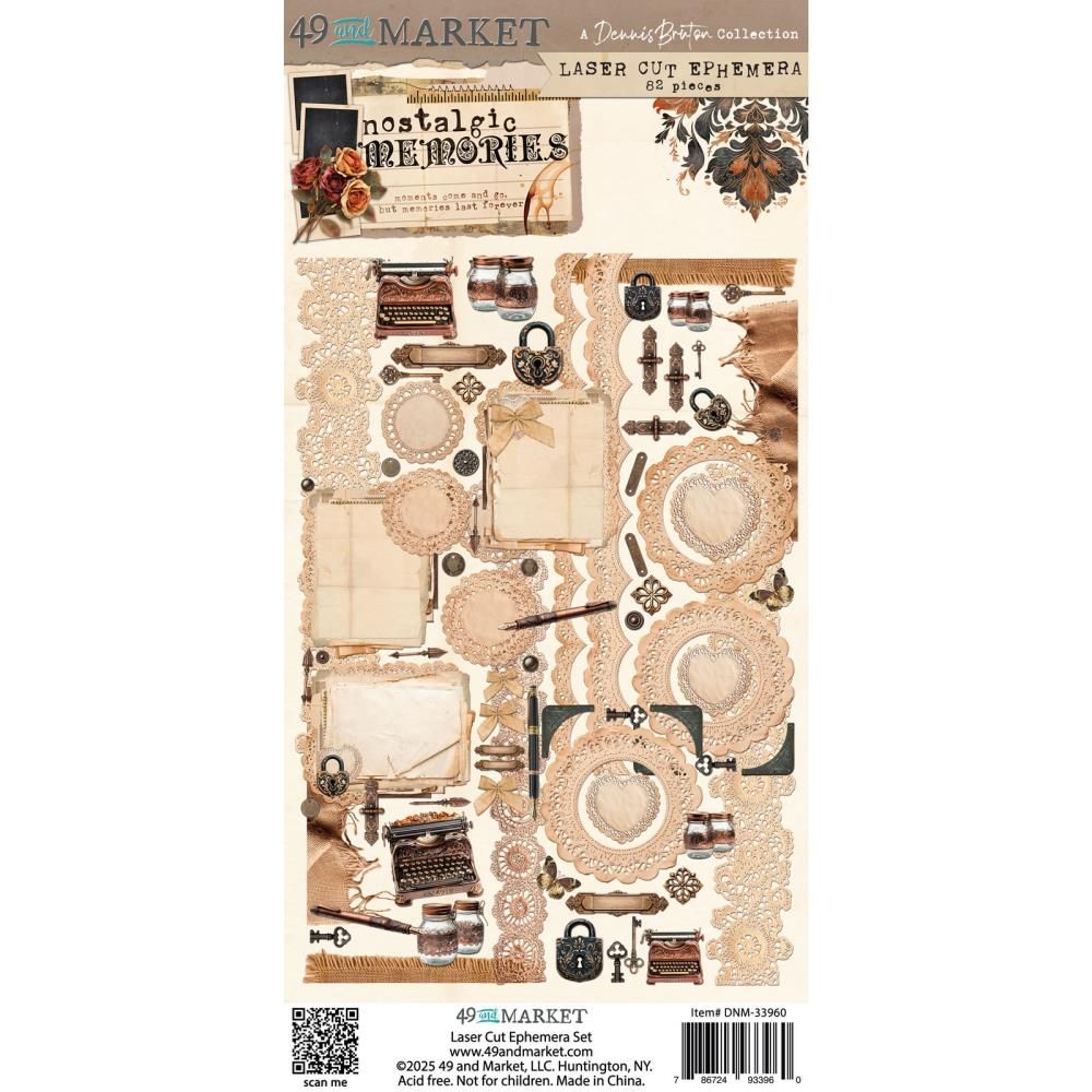 49 &amp; Market - Nostalgic Memories Collection - Laser Die Cuts -  Ephemera - Set 1 - 6&quot; x 12&quot; - DNM33960 - 4 Sheets - 62 pcs