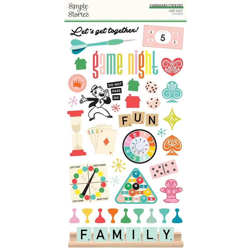 Simple Stories - Game Night Collection - Chipboard Sticker Set - 6&quot; x 12&quot; - 26117 - 39 pcs