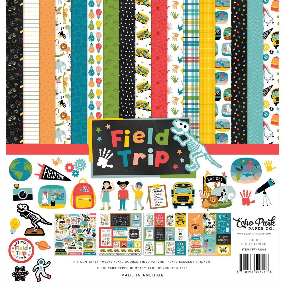 Echo Park Paper Co - Field Trip Collection 12 x 12 Paper Pack - VR4478016 - 12 Sheets Plus Stickers
