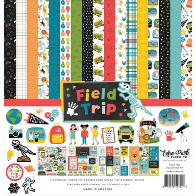 Echo Park Paper Co - Field Trip Collection 12 x 12 Paper Pack - VR4478016 - 12 Sheets Plus Stickers