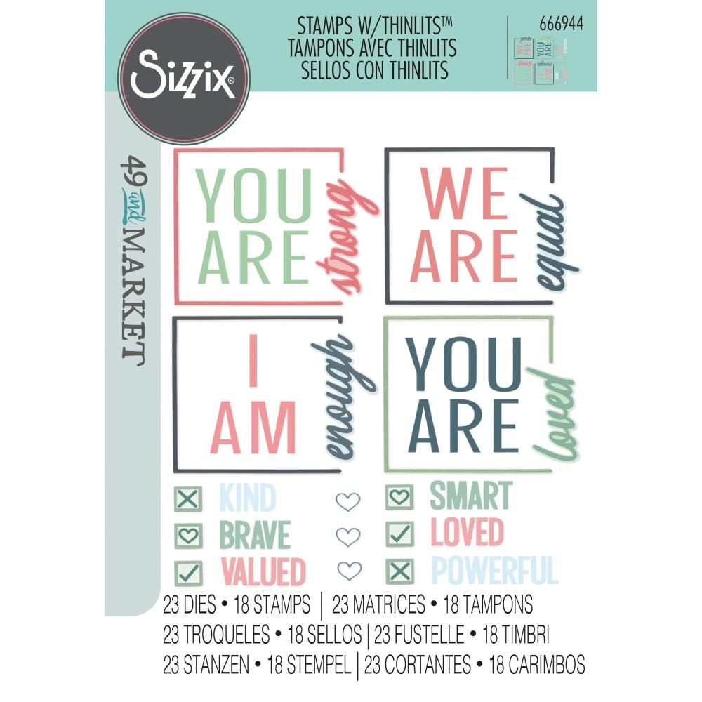 49 &amp; Market - Sizzix - Stamp &amp; Dies Set - Affirmation - 666944 - 23 Dies &amp; 18 Stamps