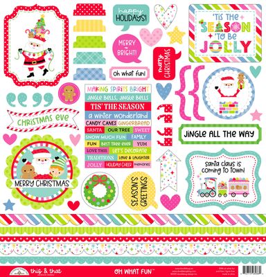Doodlebug Designs Inc - Oh What Fun Collection - 12 x 12 Paper pack - 9000 - 12 sheets - Plus 12 x 12 sticker sheet