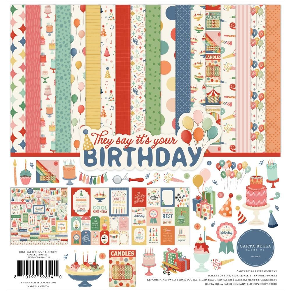 Carta Bella - They Say Its Your Birthday - 12" x 12" Paper Pack CBYS481016 - 12 Sheets plus stickers