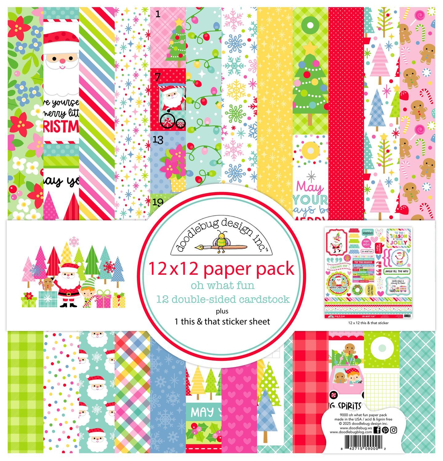 Doodlebug Designs Inc - Oh What Fun Collection - 12 x 12 Paper pack - 9000 - 12 sheets - Plus 12 x 12 sticker sheet