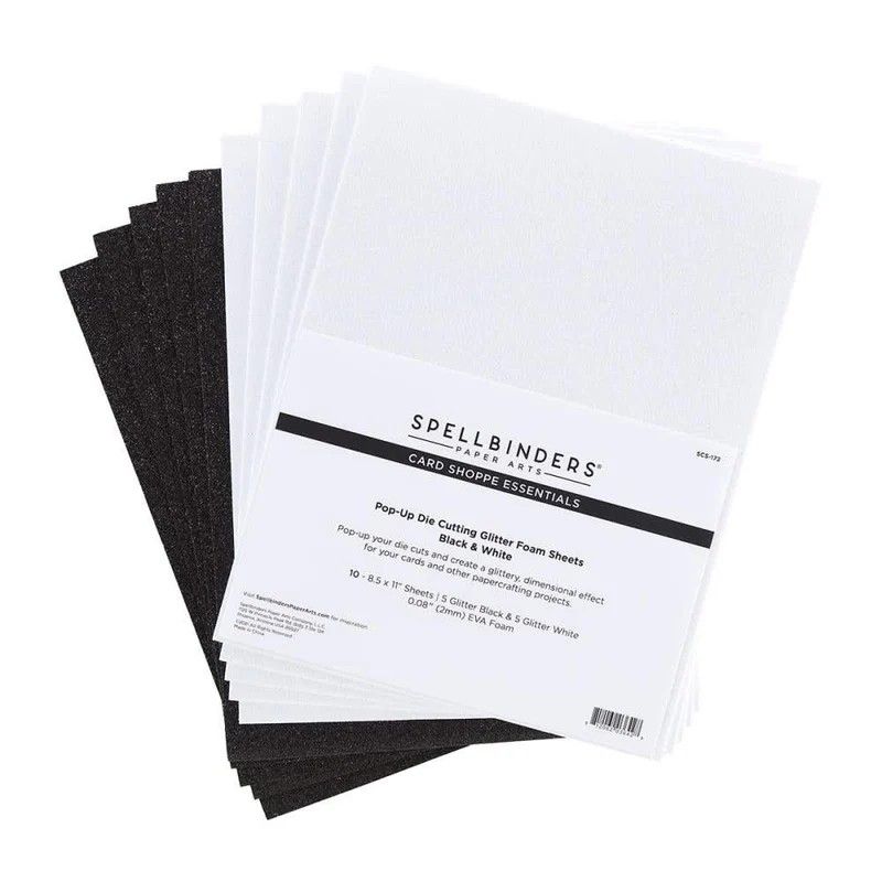Spellbinders Paper Arts - Foam Sheets - 10 Pack - Glitter Only - 7 White &amp; 3 Black - 8.5" x 11" - SCS172