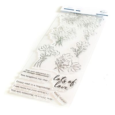 PinkFresh Studio - Bundle - Whimsical Blooms - Slimline - Clear Polymer Stamp, Stencil Set &amp; Die - 153222, 153322 &amp; 153122