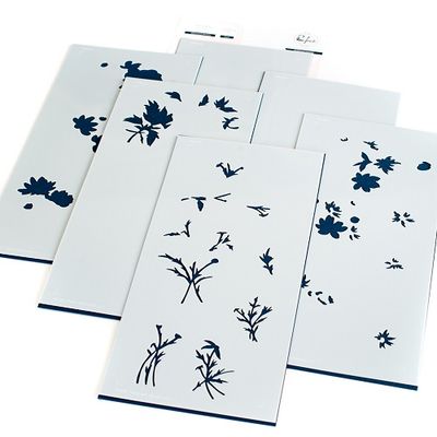PinkFresh Studio - Bundle - Whimsical Blooms - Slimline - Clear Polymer Stamp, Stencil Set &amp; Die - 153222, 153322 &amp; 153122