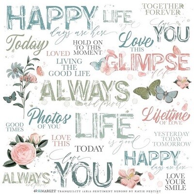 49 &amp; Market - Vintage Artistry - Tranquility Collection - 12" x 12" - Rub On Transfer Sheets - Sentiments - VAT39678 - 1 sheet