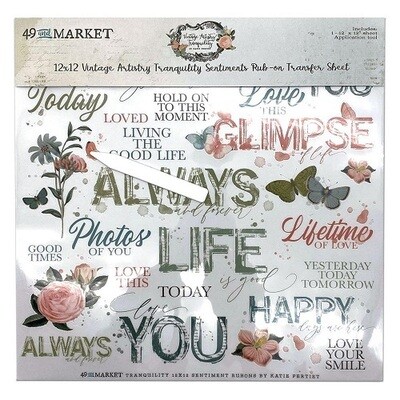 49 &amp; Market - Vintage Artistry - Tranquility Collection - 12" x 12" - Rub On Transfer Sheets - Sentiments - VAT39678 - 1 sheet