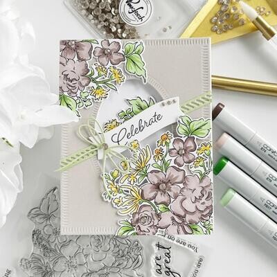 PinkFresh Studio - Bundle - Handpicked Flowers - Stamp, Stencil &amp; Die Set - 152822, 152922 &amp; 153022