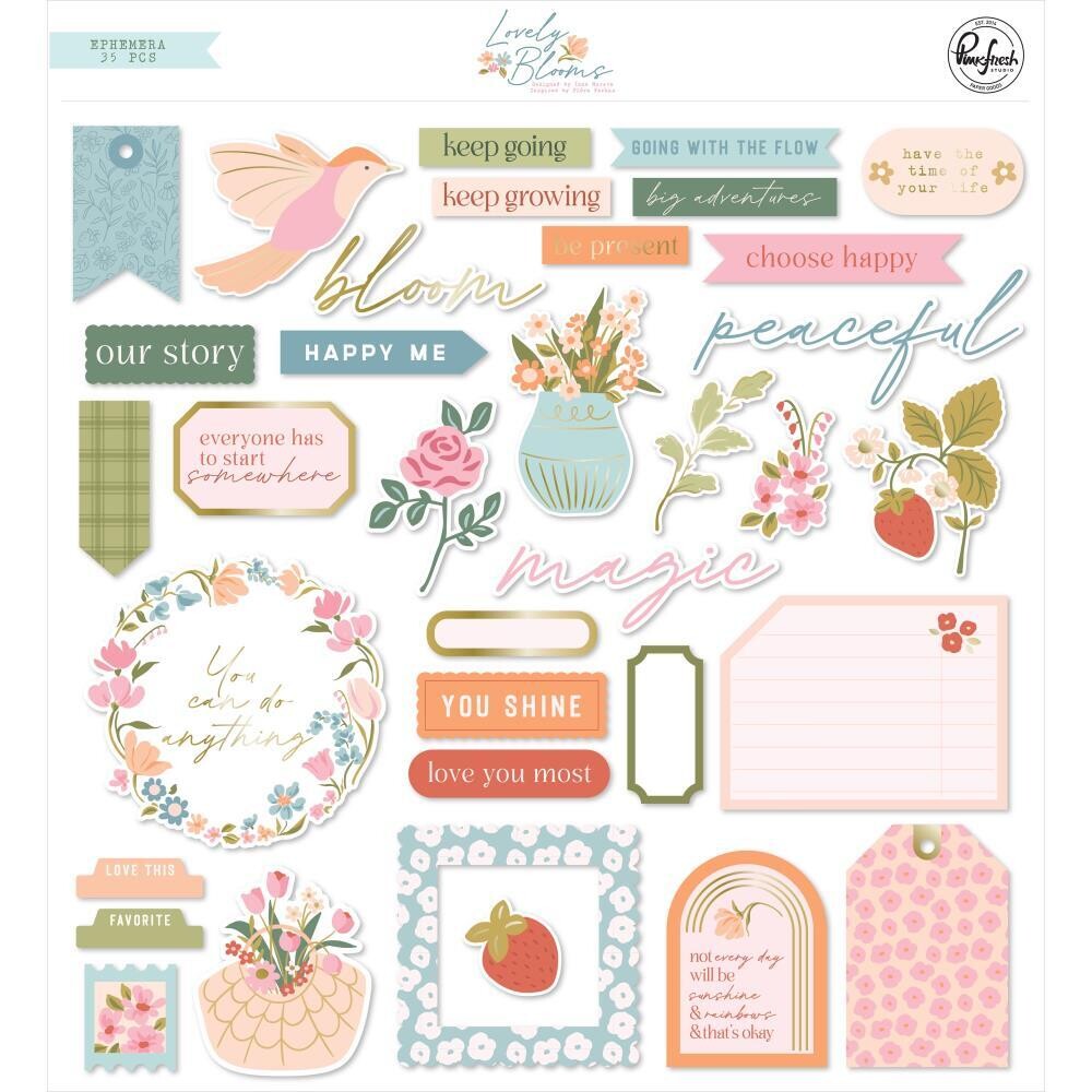 PinkFresh Studio - Lovely Blooms Collection - Ephemera Die Cuts - 204523 - 35pcs