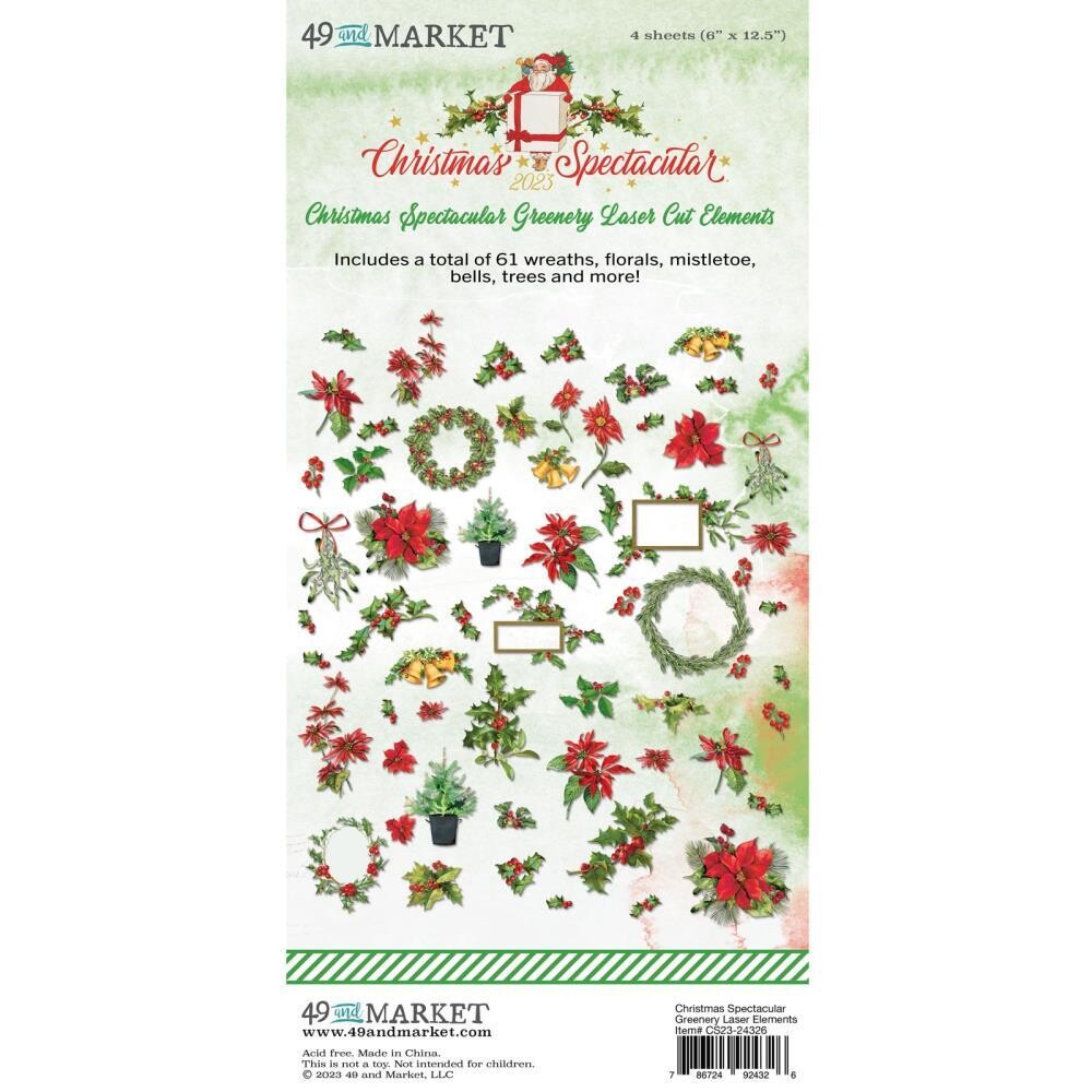 49 &amp; Market - Christmas Spectacular Collection - Laser Die Cuts - Greenery - CS23-24326 - 61 pcs
