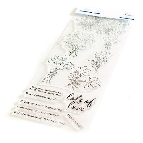 PinkFresh Studio - Bundle - Slimline - Whimsical Blooms -  Clear Polymer Stamp, Stencil Set, Die &amp; Washi Tape - 153122,153322,153222 &amp; 153422