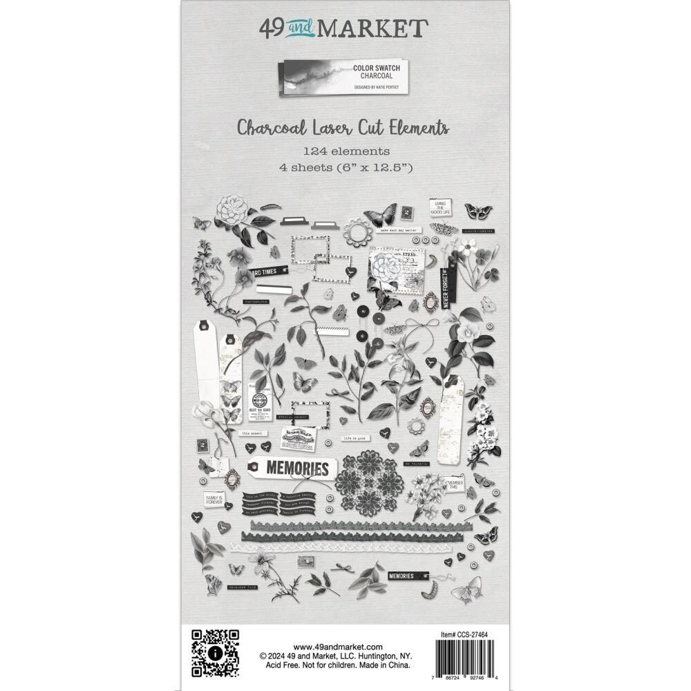 49 &amp; Market - Colour Swatch Collection - Charcoal - Laser Cut Outs - Elements - CCS27464
