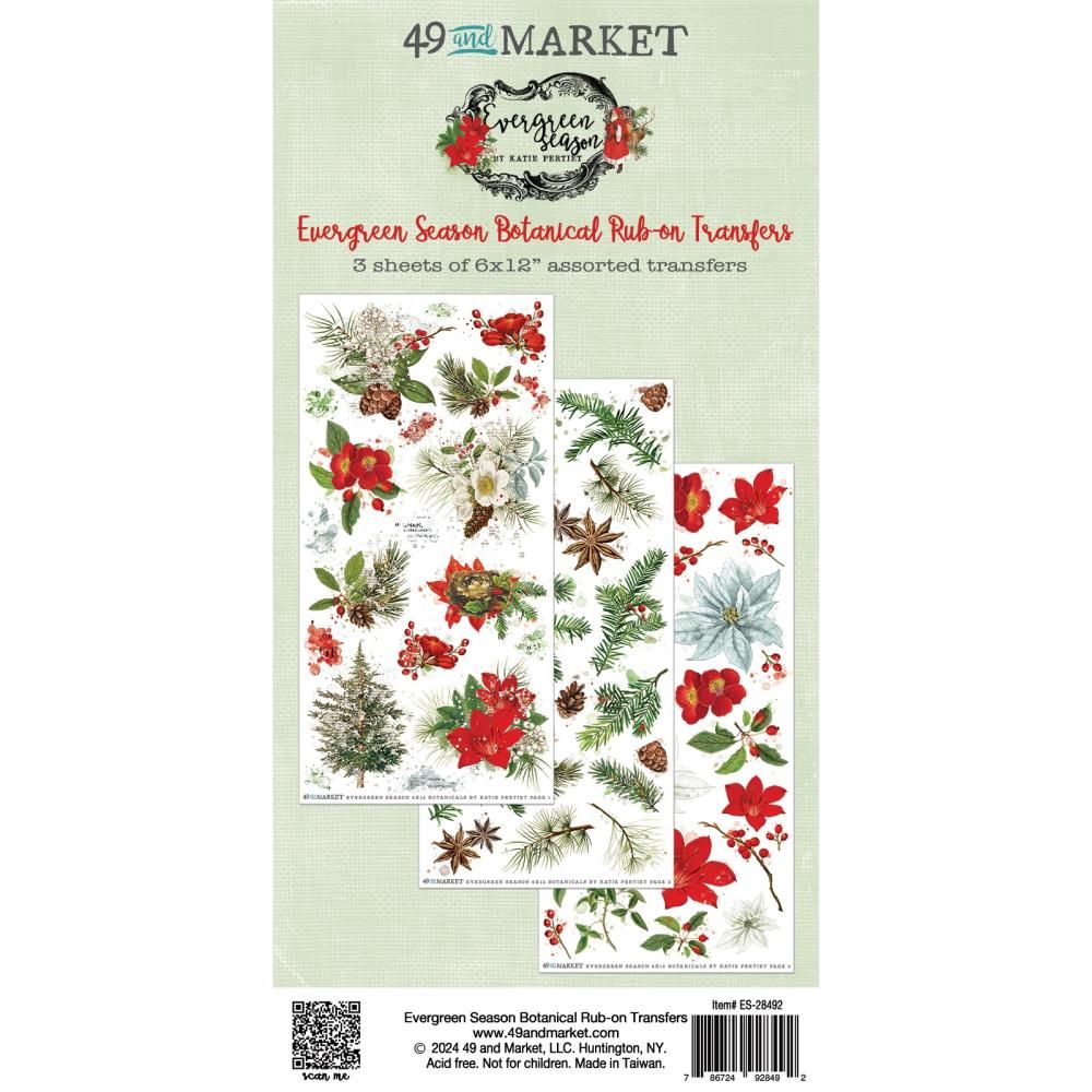 49 &amp; Market - Evergreen Season Collection - Rub Ons - Botanicals - 6" x 12" - ES28492
