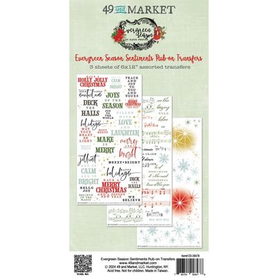 49 &amp; Market - Evergreen Season Collection - Rub Ons - Sentiments - 6" x 12" - ES28478